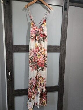 NWT Bohemian Floral Adjustable Halter Beaded Sun Maxi Dress One Size